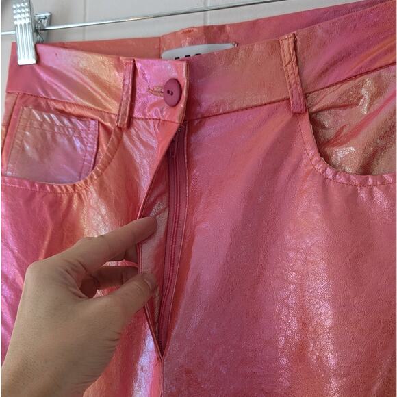 Free People Laagam Twiggy Metallic Pink High-rise Straight Leg Pants, size XS - Picture 6 of 11